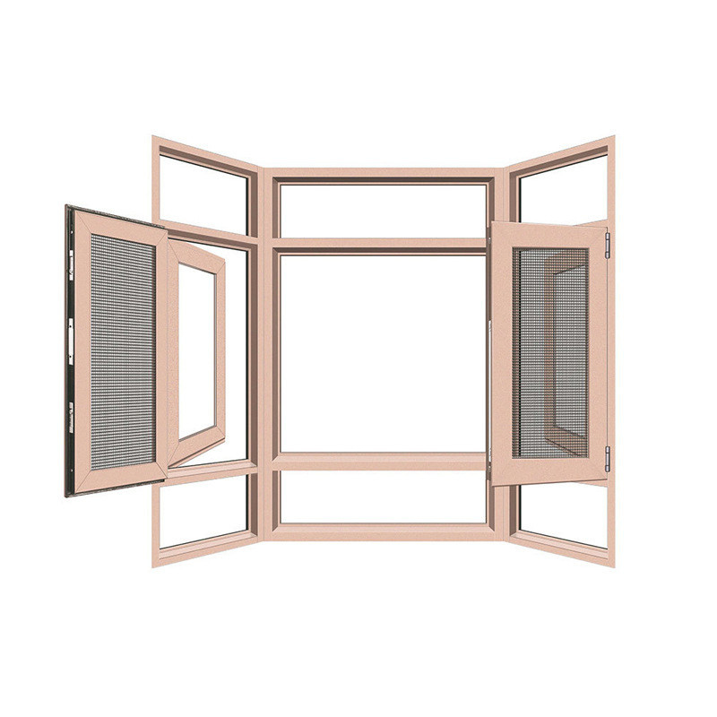 Gehard glas Aluminium Champagne Kleur Aluminium Casement Vensters met opvouwbaar scherm