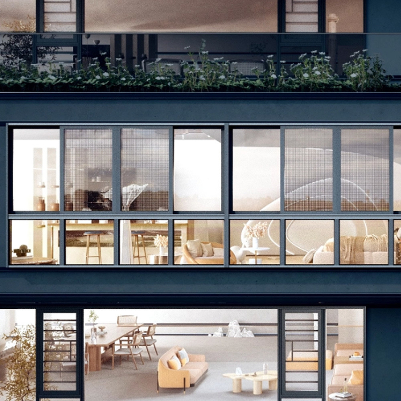 2.2 mm Muurdikte Moderne stijl Dubbelglas Luxe Schuifruimte Aluminium