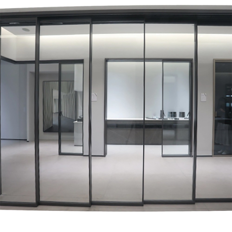 SKATE aluminium smalle raam glas dubbele schuifdeuren met rollende trekopening