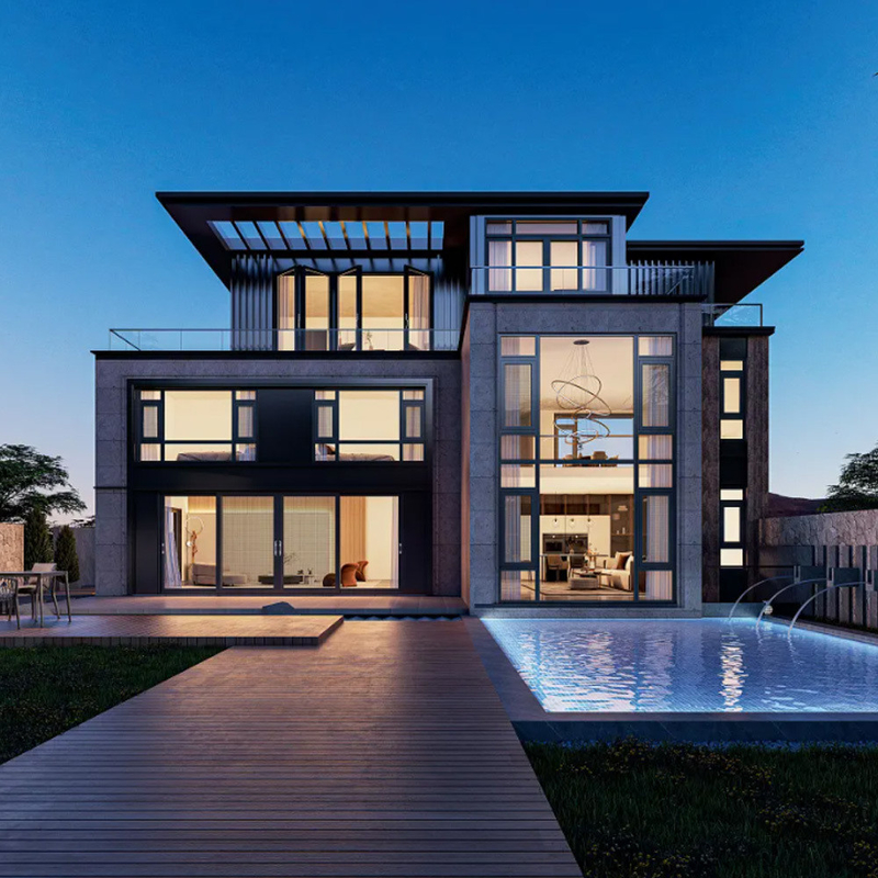 Gordijntype Hangende villa Casement Vensters met 70 mm breed aluminium frame en Frans glas