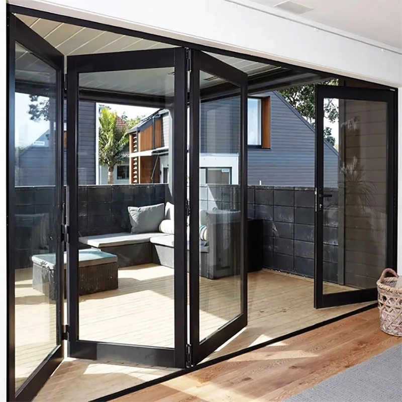 Aluminium tweevoudige patio opvouwbare glazen deuren Buitenkant kan worden geüpgraded naar triplex glas
