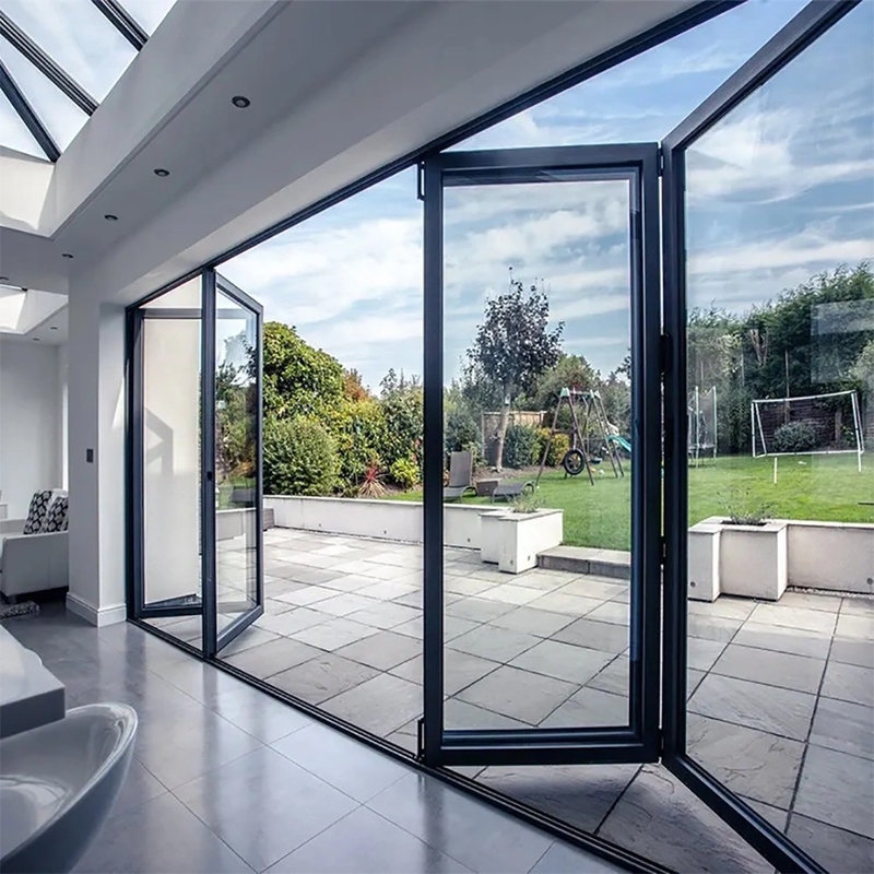 Aluminium tweevoudige patio opvouwbare glazen deuren Buitenkant kan worden geüpgraded naar triplex glas