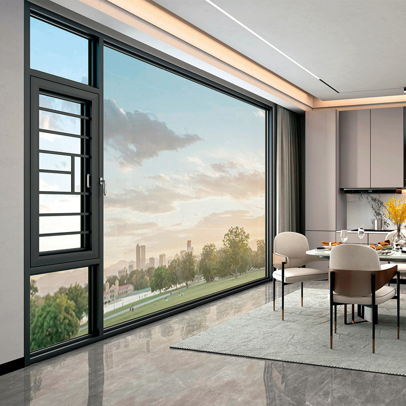 Niveau 8 Luchtdichtheid Zwarte aluminiumlijst Casement Vensters voor aangepast modern ontwerp
