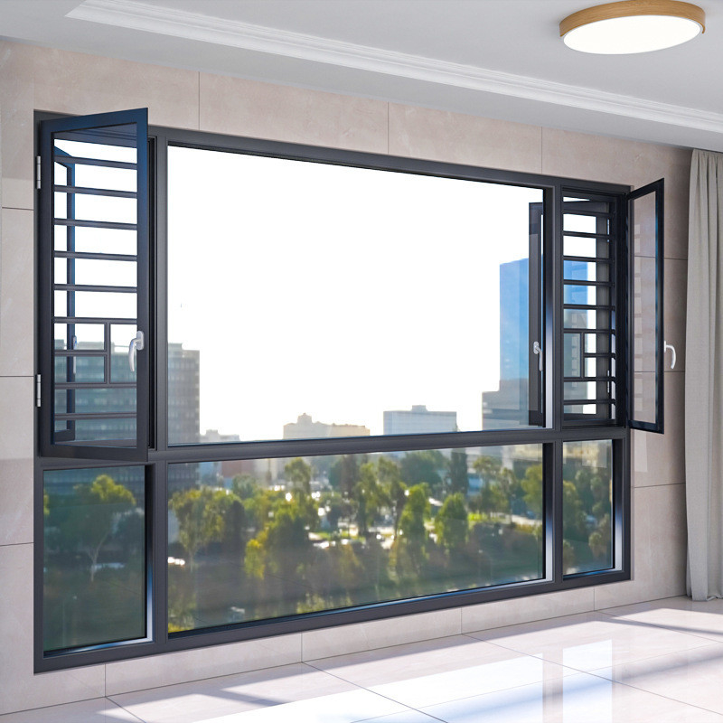 Niveau 8 Luchtdichtheid Zwarte aluminiumlijst Casement Vensters voor aangepast modern ontwerp