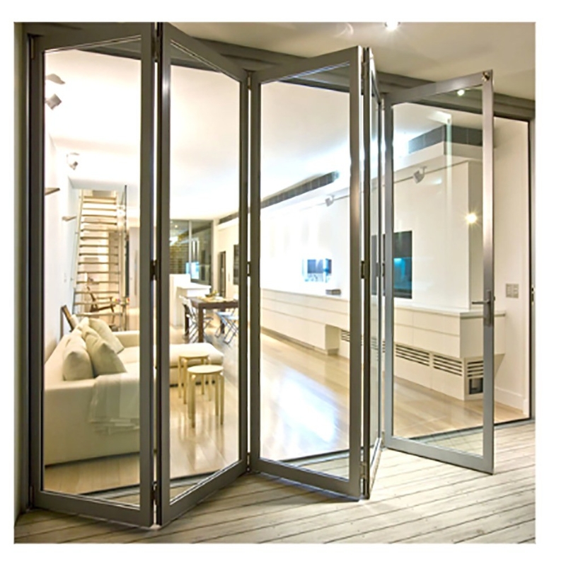 Projectaanbieding bij bouwmaterialenwinkel 70mm aluminium dubbelvouwdeuren met glas