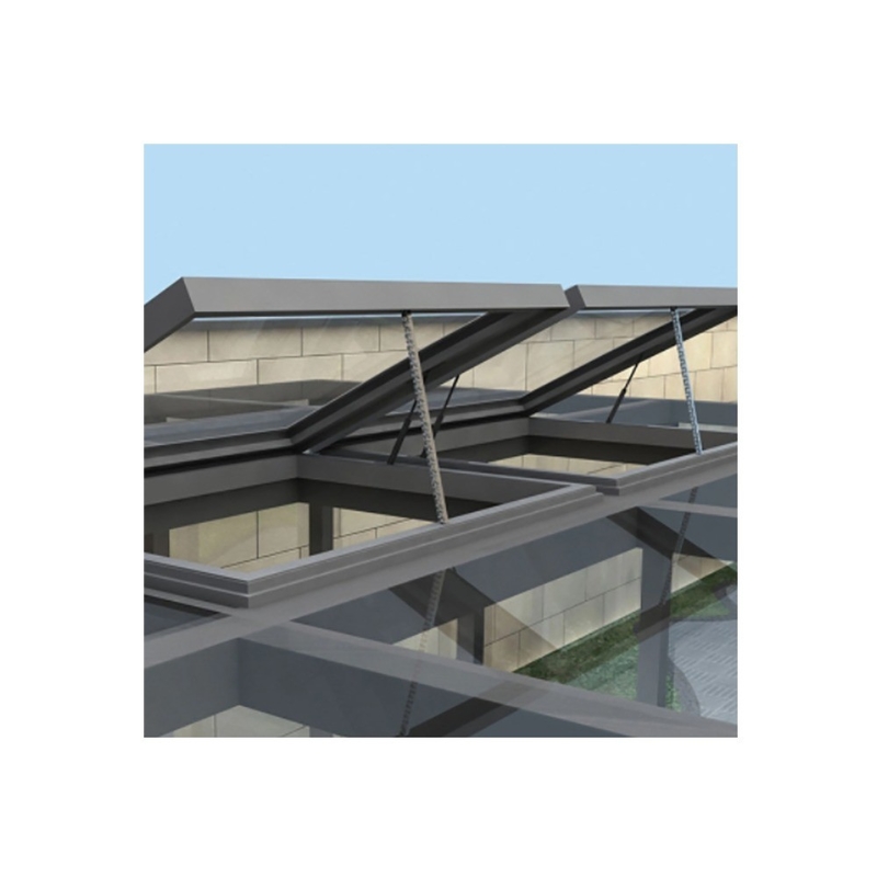 Elektrisch of handmatig dakraam met gelast aluminiumframe en horizontaal openingspatroon