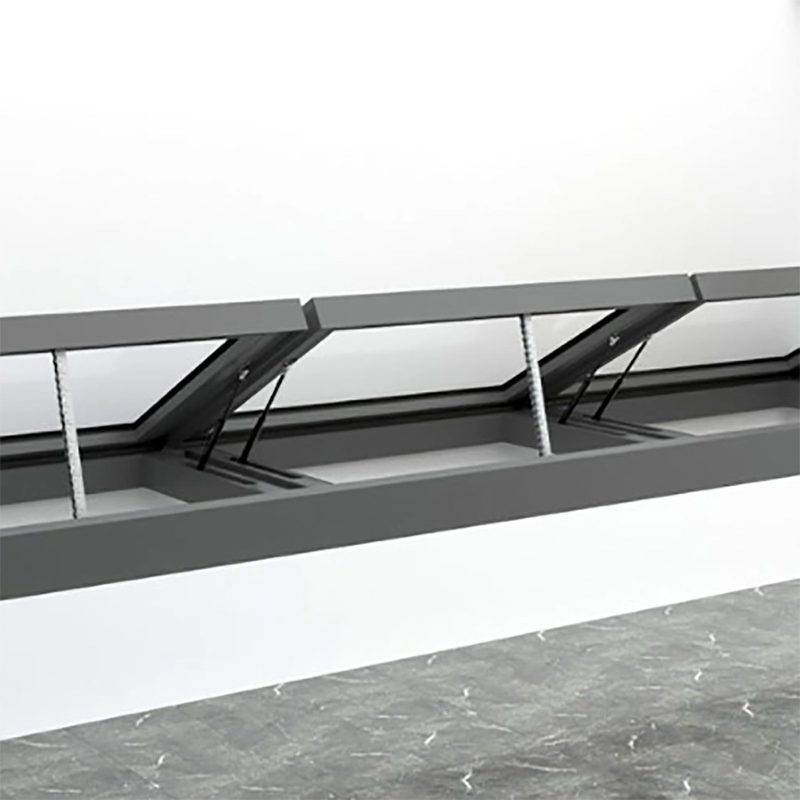 Elektrisch of handmatig dakraam met gelast aluminiumframe en horizontaal openingspatroon