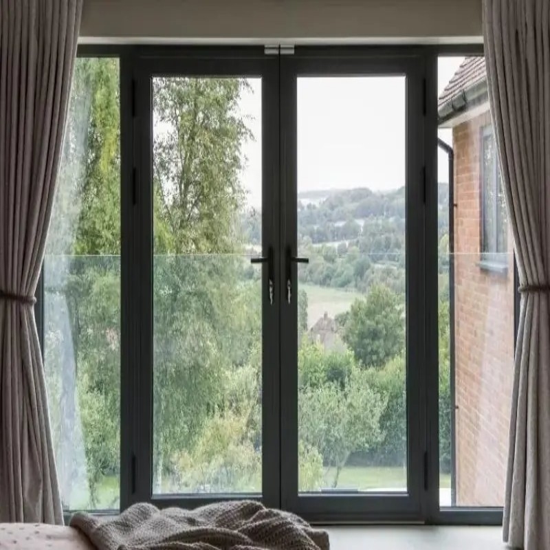 Topkwaliteit patio buitenste aluminium bekleding dubbele glazen deur met 8-weg afdichting ontwerp