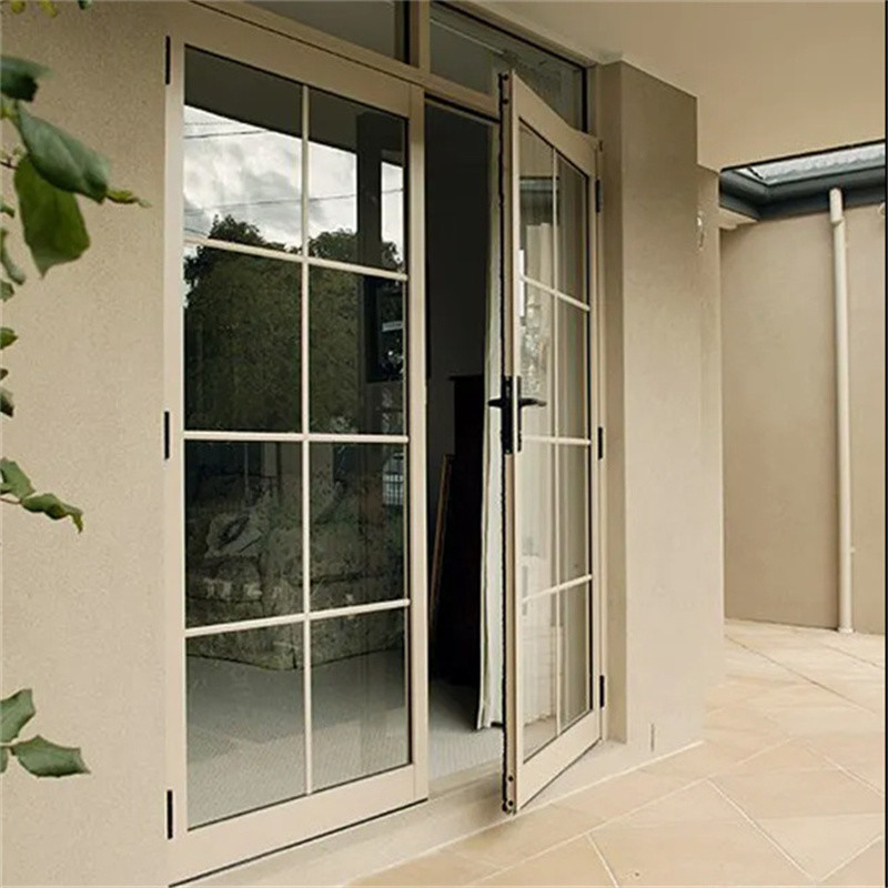 Topkwaliteit patio buitenste aluminium bekleding dubbele glazen deur met 8-weg afdichting ontwerp