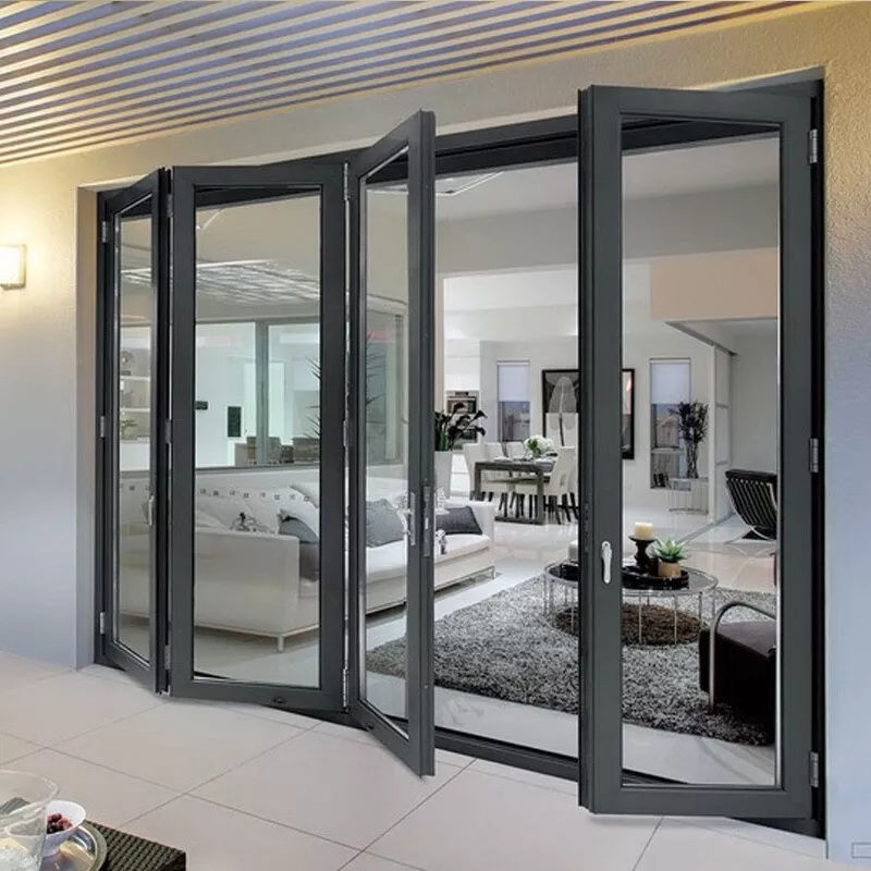 Luxe thermische breuk aluminium vouwdeur met gehard glas voor residentiële & commerciële